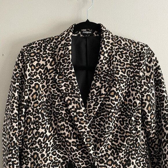 Express Women XS Leopard Print Knit Modern Long Sleeve Longline Boyfriend Blazer - Picture 7 of 12